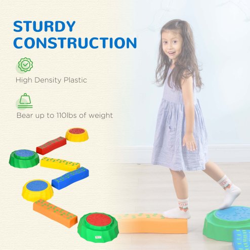 Outsunny 8 PCS Kids Stepping Stones Balance Beam w/ Non-Slip Surface and Bottom, Stackable Stepping Stones for Toddler