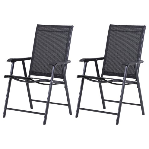 Outsunny Set of 2 Folding Garden Chairs, Metal Frame Garden Chairs Outdoor Patio Park Dining Seat with Breathable Mesh Seat, Black