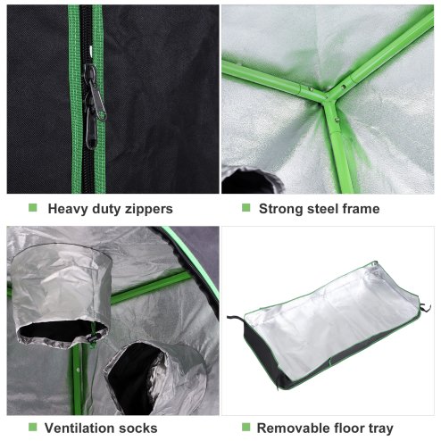 Outsunny Grow Tent Reflective Mylar Hydroponic with Adjustable Vents and Floor Tray for Indoor Plant Growing, 120 x 60 x 150 cm (47