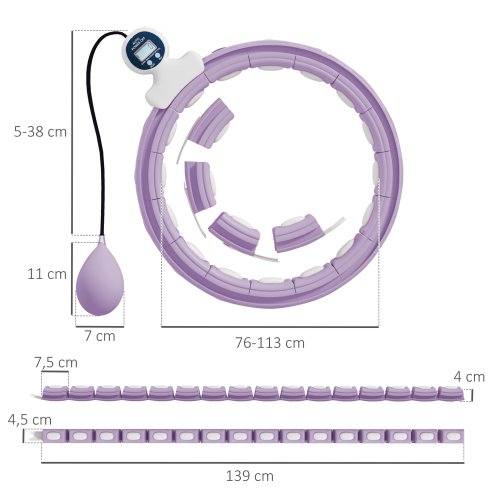 SPORTNOW Smart Weighted Hula Hoop for Adults, Hula Ring with 16 Detachable Knots, 360 Auto-Rotating Ball and Digital Counter, Massage Hula Circle For Weight Loss, Purple