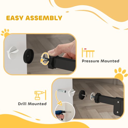 PawHut Extra Tall Dog Gate with Cat Flap, Pet Safety Gate for Doorways Stairs with Auto Close Double Locking, 104 cm Tall 74-80 cm Wide, Black