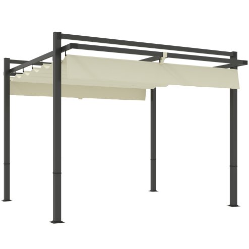 Outsunny 3 x 3(m) Pergola with Retractable Roof Canopy, Aluminium Frame Garden Gazebo Outdoor Sun Shade Shelter for Grill, Patio, Deck, Khaki