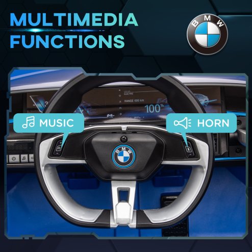 HOMCOM BMW i4 Licensed 12V Electric Car for Kids, Kids Electric Ride-on with Remote Control, Suspension Wheels, Music, Horn, Lights, MP3 Slot, Portable Battery, for Ages 3-6 Years - Blue
