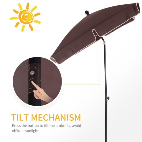 Outsunny 2 x 1.3m Garden Parasol Umbrella, Outdoor Market Table Umbrella with Ruffles & Aluminium Pole, Rectangular Tilting Parasol Sun Shade Canopy, Brown