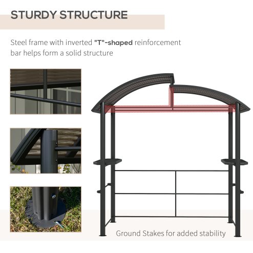 Outsunny 2.4 x 1.5m Grill Gazebo Outdoor BBQ Gazebo Canopy with Side Shelves Hanging Poles Great Ventilation PC Board