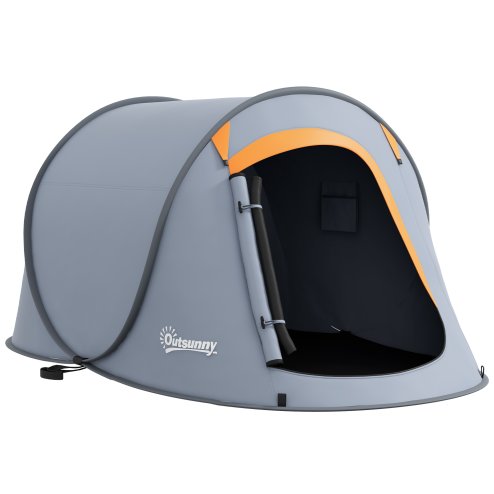 Outsunny 2 Man Pop up Tent, Camping Tent, 2000mm Waterproof with Portable Carry Bag for Fishing Hiking Backpacking, Grey