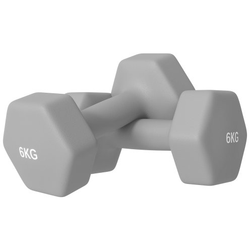 SPORTNOW Set of 2 Hex Dumbbells, Neoprene Weights Pair with Non-Slip Grip, Home Gym Fitness Training Equipment, 2 x 6kg, Grey