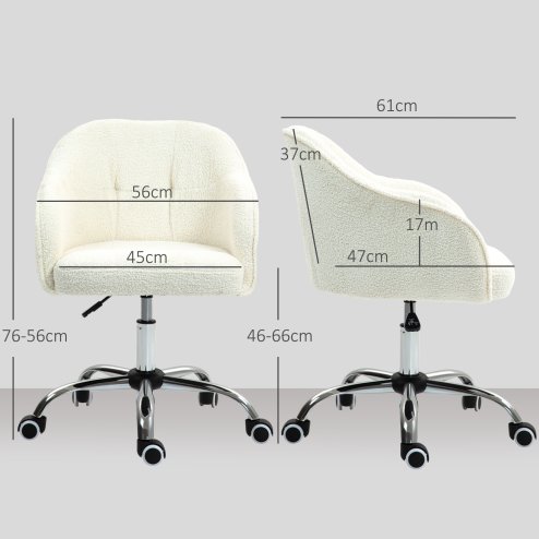 HOMCOM Office Chair, Teddy Fleece Swivel Computer Desk Chair, Makeup Vanity Seat with Adjustable Height for Home Study Bedroom, Cream White