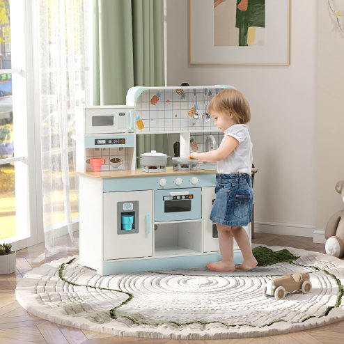 AIYAPLAY Toy Kitchen, Pretend Role Play Kitchen with Hob, Sound, Light, Coffee Machine, Ice Maker, Microwave, Oven, Storage Space, for Boys and Girls, Ages 3_ Years