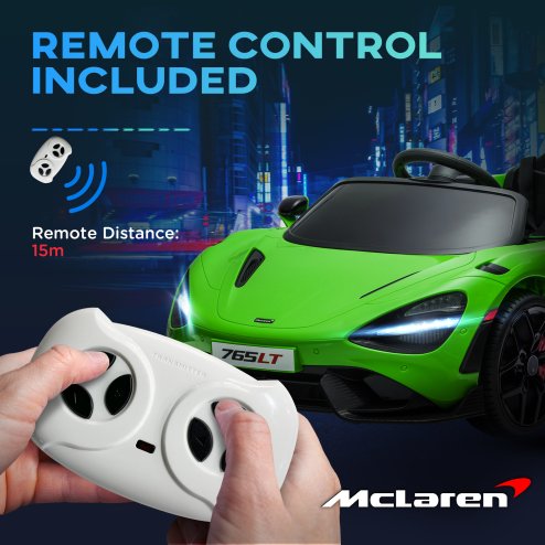AIYAPLAY McLaren 765LT Licensed Electric Car for Kids with Butterfly Doors, 12V Kids' Electric Ride on with Remote Control, Transport Wheels, LED Lights, MP3 Music, Horn, for 3-6 Years, Green
