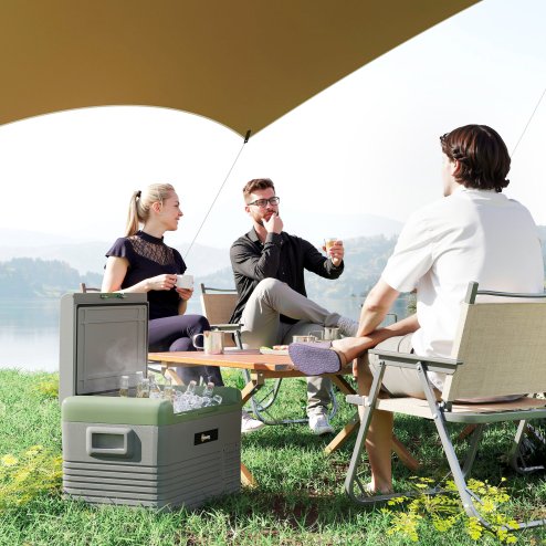 Outsunny 30L Car Refrigerator, Portable Compressor Car Fridge Freezer, Electric Cooler Box with 12/24V DC and 110-240V AC for Camping, Driving, Picnic, Down to -20°C, Light Green and Grey