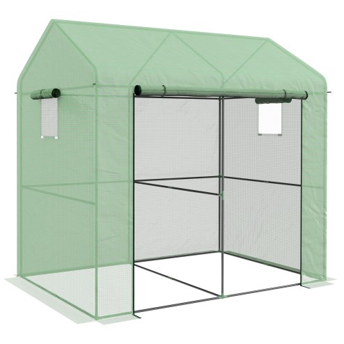 Outsunny Walk-in Greenhouse, Outdoor Tomato Greenhouse, Green House for Garden, Grow House with Roll-up Door and Mesh Windows, PE Cover, 200 x 140 x 200cm, Green