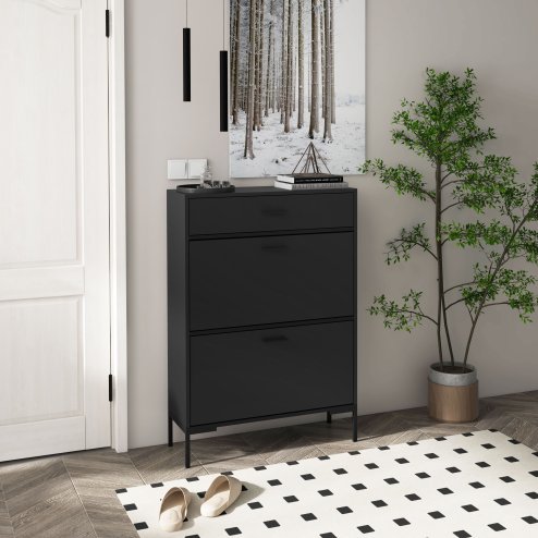 HOMCOM 3 Drawer Shoe Cabinet with 2 Flip Doors, Sliding out Drawer and Adjustable Shelf for 12 Pairs of Shoes, Narrow Shoe Storage Cabinet for Hallway, Entryway