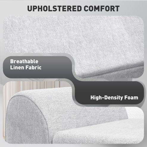 HOMCOM Storage Ottoman with Armrest, Upholstered Linen Storage Bench, Window Seat with Rubberwood Legs, Footstool for Bedroom Living Room, Hallway, Light Grey