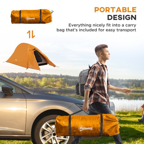 Outsunny 1-2 Man Camping Tent, Double Layer Dome Tent with 2000mm Waterproof Rainfly and Carry Bag, Lightweight for Fishing, Travel, Hiking, Sports, Festival, Orange