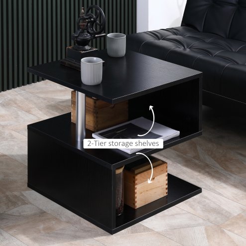HOMCOM Wooden S Shape Cube Coffee Table 2 Tier Storage Shelves Organizer Office Bookcase Living Room End Desk Stand Display 