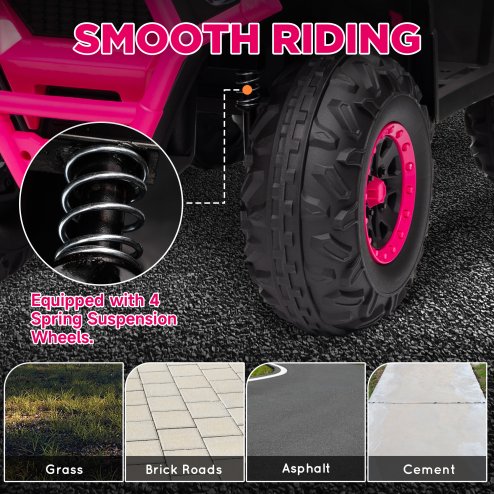 AIYAPLAY 12V Kids Electric Ride on ATV, Battery Powered Quad Bike with 4 Suspension Wheels, Forward Reverse Function, Headlights, Music, Storage Basket, for Ages 3-5 Years, Pink