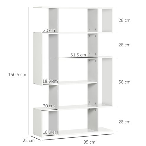 HOMCOM 5-Tier Bookshelf, Modern Bookcase with 13 Open Shelves, Freestanding Decorative Storage Shelving for Home Office and Study, White