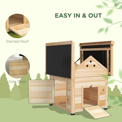 PawHut Wooden Duck House, Raised Poultry Coop with Double Doors, Openable Roof, Ventilation Holes, Removable Base, Natural Wood Finish