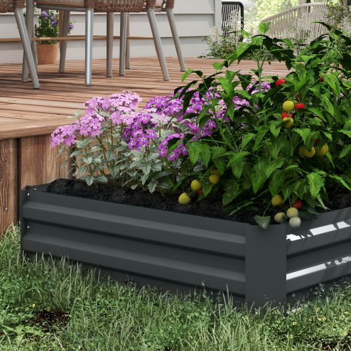 Outsunny Set of 2 291L Raised Garden Bed, Elevated Planter Box with Galvanised Steel Frame for Growing Flowers, Herbs, 100 x 100 x 30 cm, Dark Grey