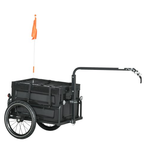HOMCOM Bike Trailer, Bicycle Cargo Trailer Wagon Cart with 65L Foldable Storage Box, Pneumatic Tyres and Safe Reflectors, Max Load 40KG, Black Image