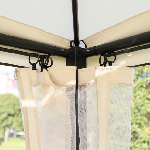 Outsunny 3 Seater Convertible Swing Chair, Outdoor Gazebo Swing Seat Bed with Double Tier Canopy, Cushioned Seat, Mesh Sidewalls and Curtains, Beige