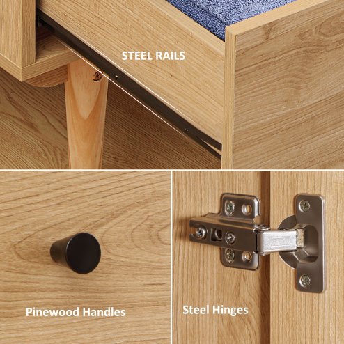 HOMCOM 2 Door Wardrobe with 2 Drawers, Hanging Rail, Anti-tipping Design for Bedroom Clothes Storage Organiser, Natural Wood Colour