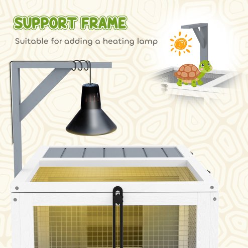 PawHut Tortoise House, Wooden Tortoise Enclosure, Tortoise Habitat with Lamp Holder, 2 Pull-Out Trays, Hideaway, Run, for Indoor, Outdoor, Light Grey