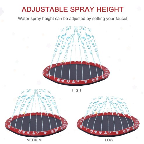 PawHut 150cm Splash Pad Sprinkler for Pets Dog Bath Pool Water Game Mat Toy Non-slip Outdoor Backyard Red