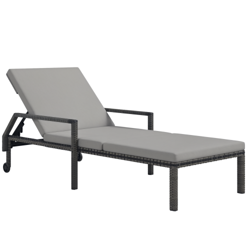 Outsunny Outdoor PE Rattan Sun Lounger, 5-Level Adjustable Backrest Wicker Outdoor Chaise Recliner, Garden Chair with 2 Wheels, Grey Image