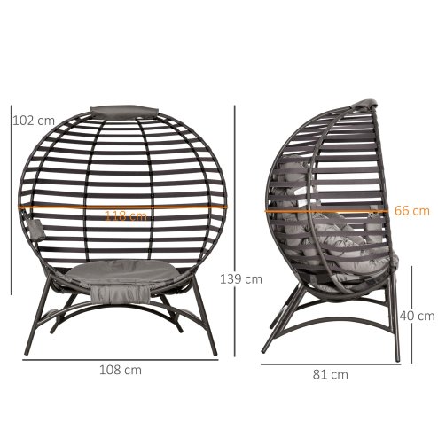 Outsunny Egg Chair with Soft Cushion, Outdoor Lounge Chair with Steel Frame and Side Pocket, Garden Leisure Seat for Indoor, Outdoor, Brown