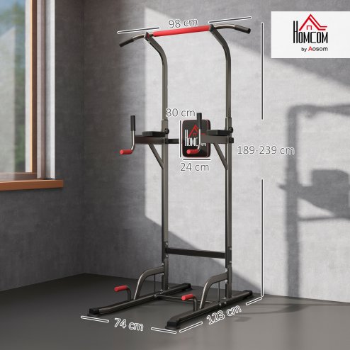 HOMCOM Power Tower Station with Dip Stand, Pull Up Bar Home Office Gym Training Workout Equipment