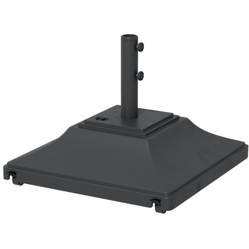 Outsunny Square Parasol Base with Wheels, 45kg Water or 60kg Sand Filled, Heavy Duty HDPE Umbrella Stand with Double Adjustable Knob, Fillable Parasol Stand for 38mm and 48mm Poles, Black