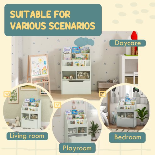 HOMCOM Kids Bookshelf with Storage Drawer, Children's Bookcase with Wheels, Toy Organiser for Bedroom, Playroom - Green