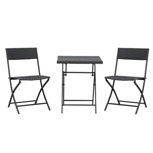 Outsunny 3 Pieces Folding Rattan Bistro Set, Garden Furniture Bistro Set with Folding Garden Table and Chairs, Wicker Balcony Furniture for Outdoor, Patio, Porch, Brown
