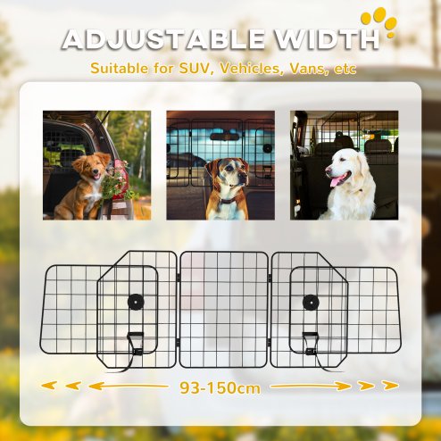 PawHut Dog Guard for SUVs, Vehicles, Vans, Car Barrier with Adjustable Width, Foldable Headrest, Mesh Dog Guard for Travel, Black
