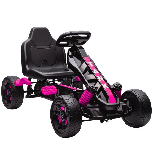 AIYAPLAY Pedal Go Kart, Ride on Racer with Freewheel System, Brake, Non-Slip EVA Wheels, Metal Frame, Go Kart for Kids Ages 3-6 Years, Pink Image