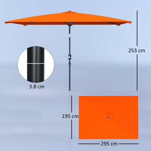 Outsunny 3x2m Patio Parasol Garden Umbrellas Canopy with Aluminium Tilt Crank Rectangular Sun Shade Steel, Orange