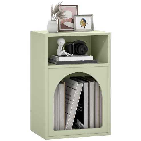HOMCOM Bedside Table, Modern Bedside Cabinet with 2 Open Compartments and Unique Arch Design, Side Table for Living Room, Bedroom, Light Green