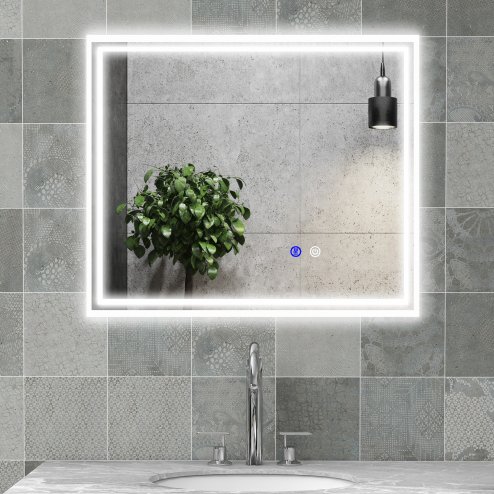 kleankin Bathroom Mirror with LED Lights, Dimmable Makeup Mirror with 3 Temperature Colours, Defogging Film, Memory Function and Aluminium Frame, Hardwired, Horizontal and Vertical, 60 x 50?cm