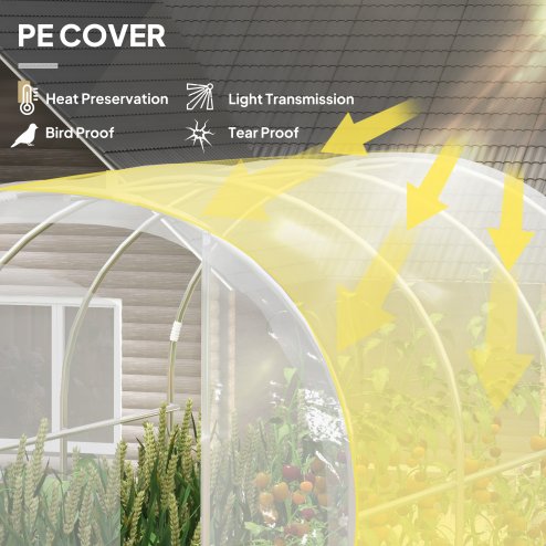 Outsunny 3 x 2 x 2m Polytunnel Greenhouse with 2 Hinged Door, Walk-in Grow House Tent with PE Cover and Galvanised Steel Frame, Clear