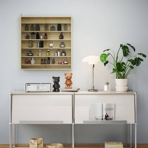 HOMCOM 7-Tier Wall Mounted Display Cabinet, Display Case with 6 Adjustable Shelves, Glass Doors for Home Office Ornaments 83x80cm, Oak