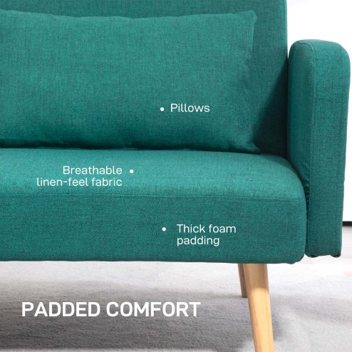 HOMCOM Click Clack Sofa Bed, 3 Seater Sofa, Convertible Bed Settee, Modern Fabric Loveseat Sofa Couch with 2 Cushions for Living Room, Guest Room