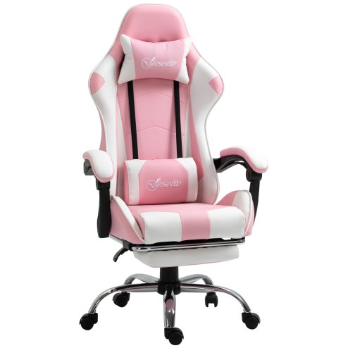 Vinsetto Ergonomic Gaming Chair, PU Leather Reclining Computer Chair with Footrest and Lumbar Support, Headrest and Adjustable Height for Adults, Pink Image