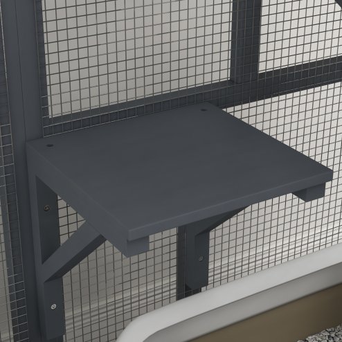 PawHut Cat Cage House, Catio Cat Indoor Enclosure on Wheels, Weather-Resistant Wooden Kitty Cage with Platforms, Hammock, Light Grey