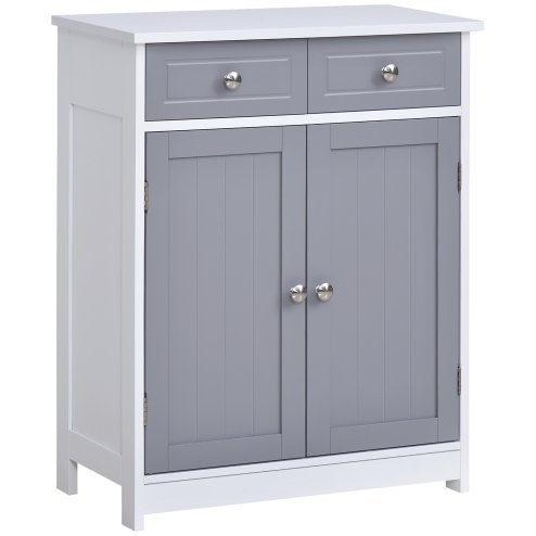 kleankin 75x60cm Freestanding Bathroom Storage Cabinet Unit w/ 2 Drawers Cupboard Adjustable Shelf Metal Handles Traditional Style 