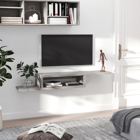 HOMCOM Floating TV Unit, Wall Mounted TV Stand with Open Shelf and 2 Cable Holes, Entertainment Unit for Living Room