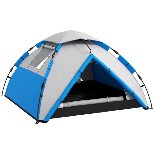 Outsunny Camping Tent, 3-4 Man Family Dome Tent, 2000mm Waterproof, with Carry Bag and Top Hook, for Fishing Hiking Festival, Quick Setup, Blue