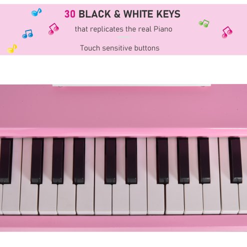 HOMCOM 30 Keys Kids Keyboard Piano Mini Piano Set Grand Piano with Music Stand and Bench Pink