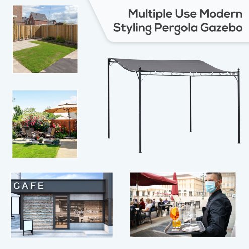 Outsunny 3 x 3(m) Pergola Gazebo Metal Frame Elegant Scrolling Weather-Resistant Canopy Sun Rain Shade Garden Outdoor Shelter, Grey